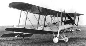 Black and white image of Royal Aircraft Factory B.E.2 biplane on the ground.